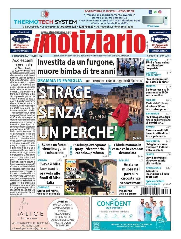La strage di Paderno Dugnano, il tragico incidente di Baranzate | ANTEPRIMA prima pagina paderno baranzate