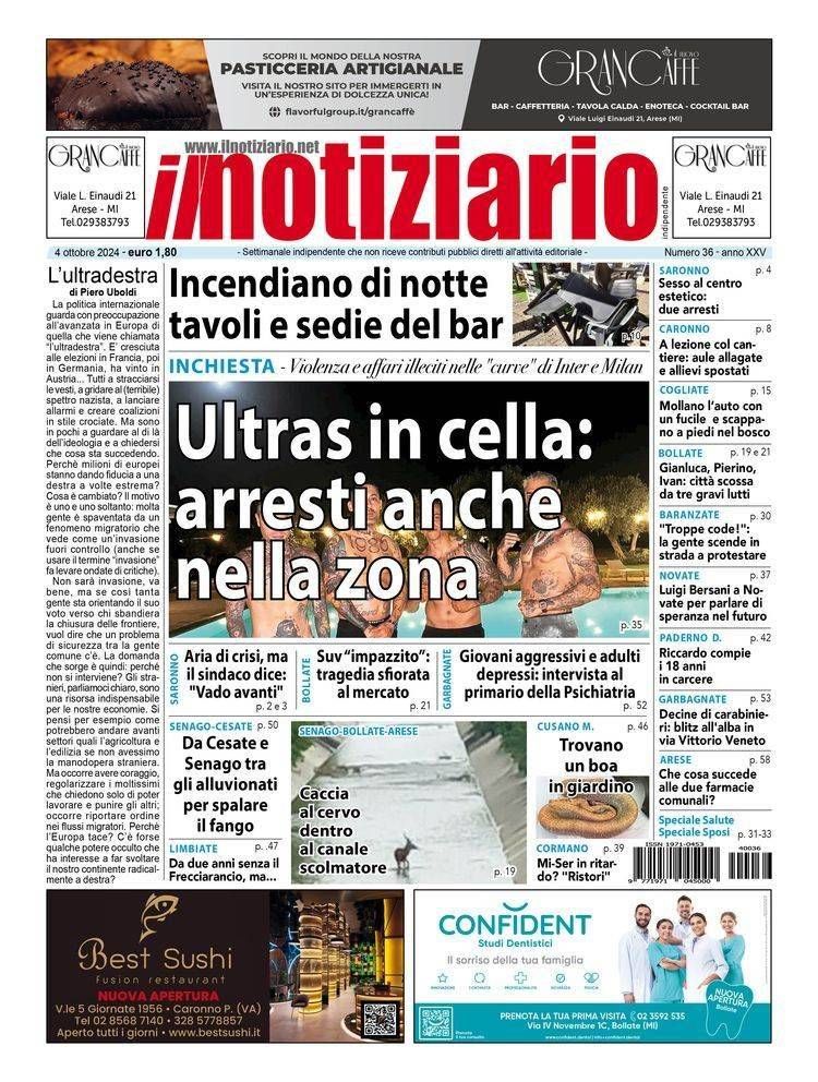 Inchiesta ultras, arresti anche nella nostra zona; Suv “impazzito”, tragedia sfiorata a Bollate prima pagina notiziario ultras arresti