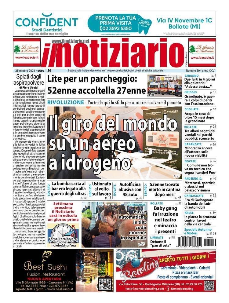 Giro del mondo ad idrogeno, presentato a Bollate; lite per il parcheggio, coltellate ad Arese idrogeno prima pagina notiziario