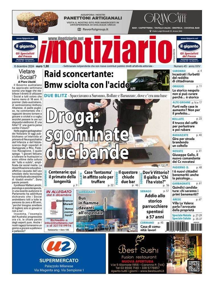 Spacciatori di droga, bande sgominate a Saronno, Bollate e Baranzate; il giallo di Vittorio a Senago | ANTEPRIMA prima pagina notiziario