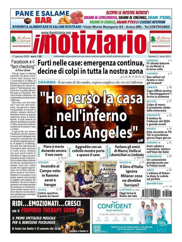 Giovane regista di Senago, casa distrutta nell’inferno di Los Angeles; furti nelle case da Garbagnate a Cogliate | ANTPRIMA prima pagina notiziario los angeles