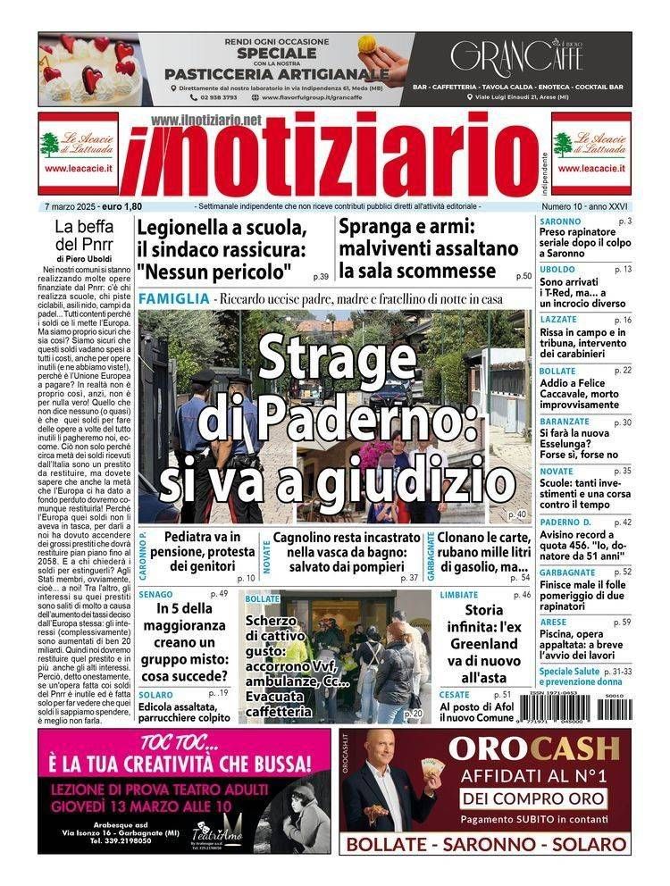 Strage di Paderno, si va a giudizio; Senago, assalto con le armi alla sala scommesse | ANTEPRIMA paderno senago prima pagina