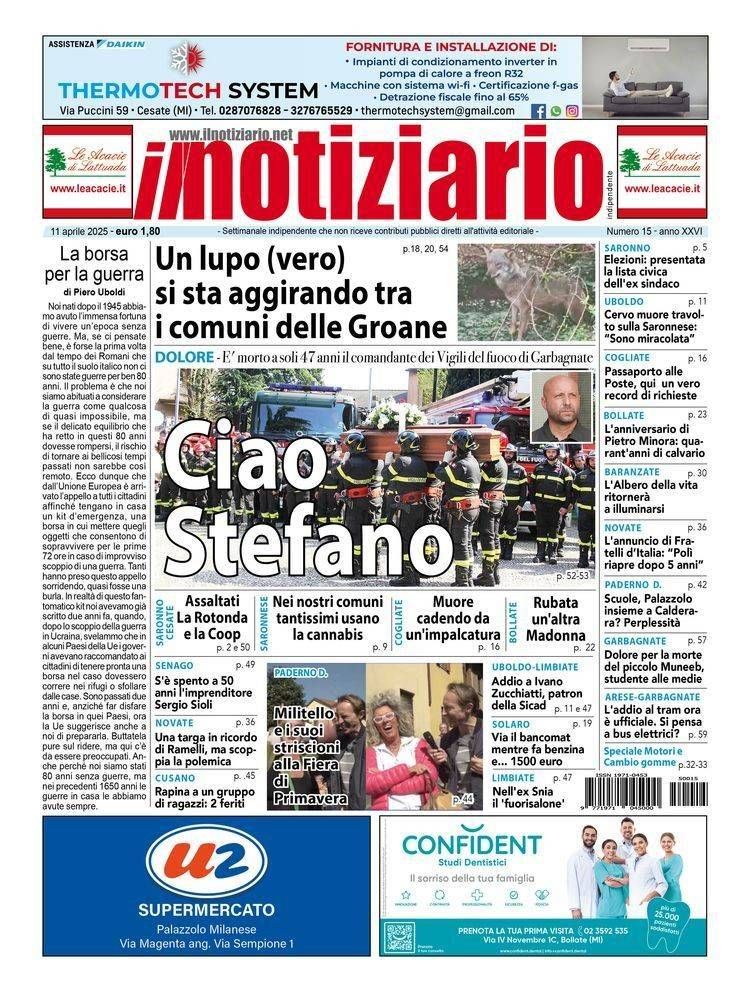 Addio al comandante dei Vigili del fuoco; un lupo solitario si aggira nelle Groane prima pagina notiziario