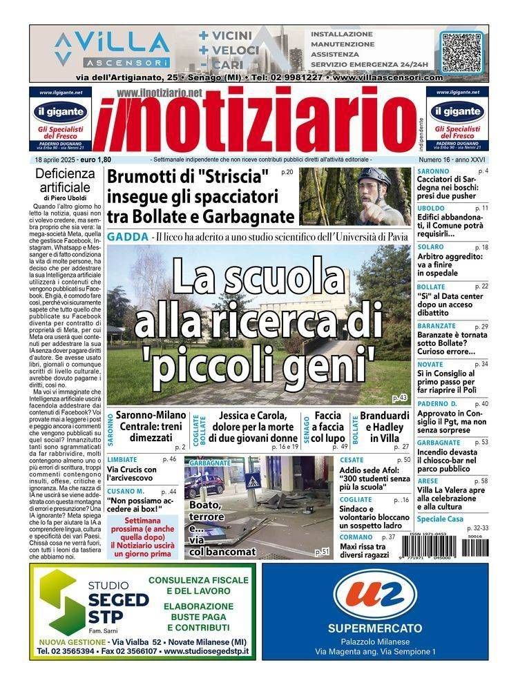 A Paderno la scuola a caccia di piccoli geni; Brumotti insegue spacciatori tra Bollate e Garbagnate | ANTEPRIMA prima pagina Paderno scuola