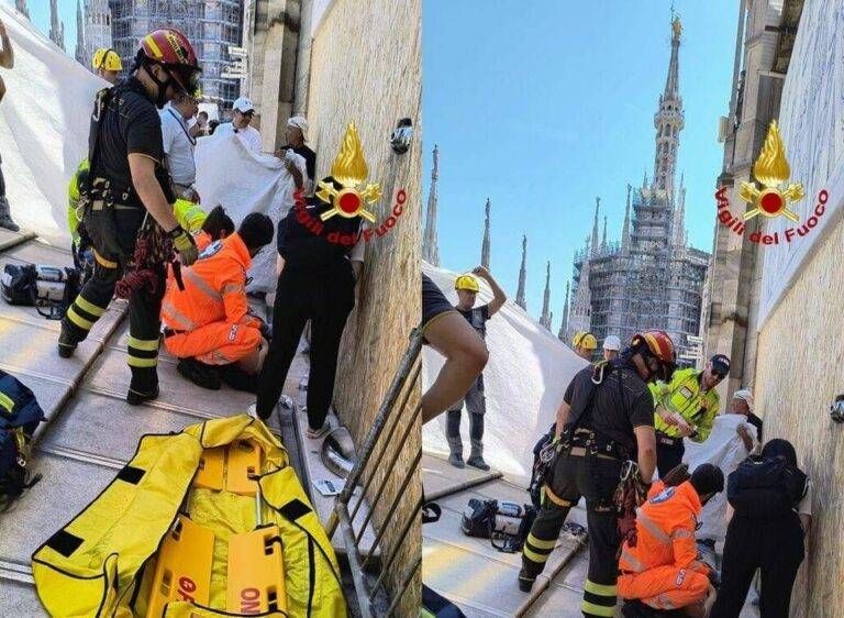 Malore in cima al Duomo di Milano, salvata dai Vigili del fuoco MIlano Duomo malore