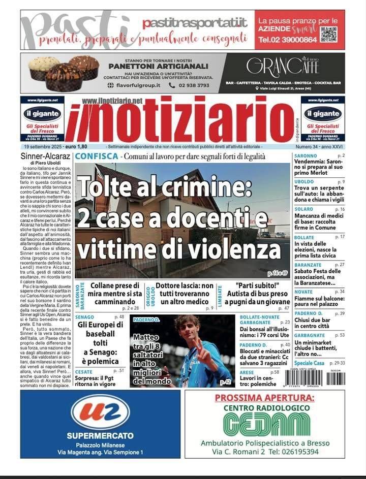 Senago e Cogliate, si assegnano 2 case confiscate; prima vendemmia per il Merlot di Saronno | ANTEPRIMA prima pagina notiziario