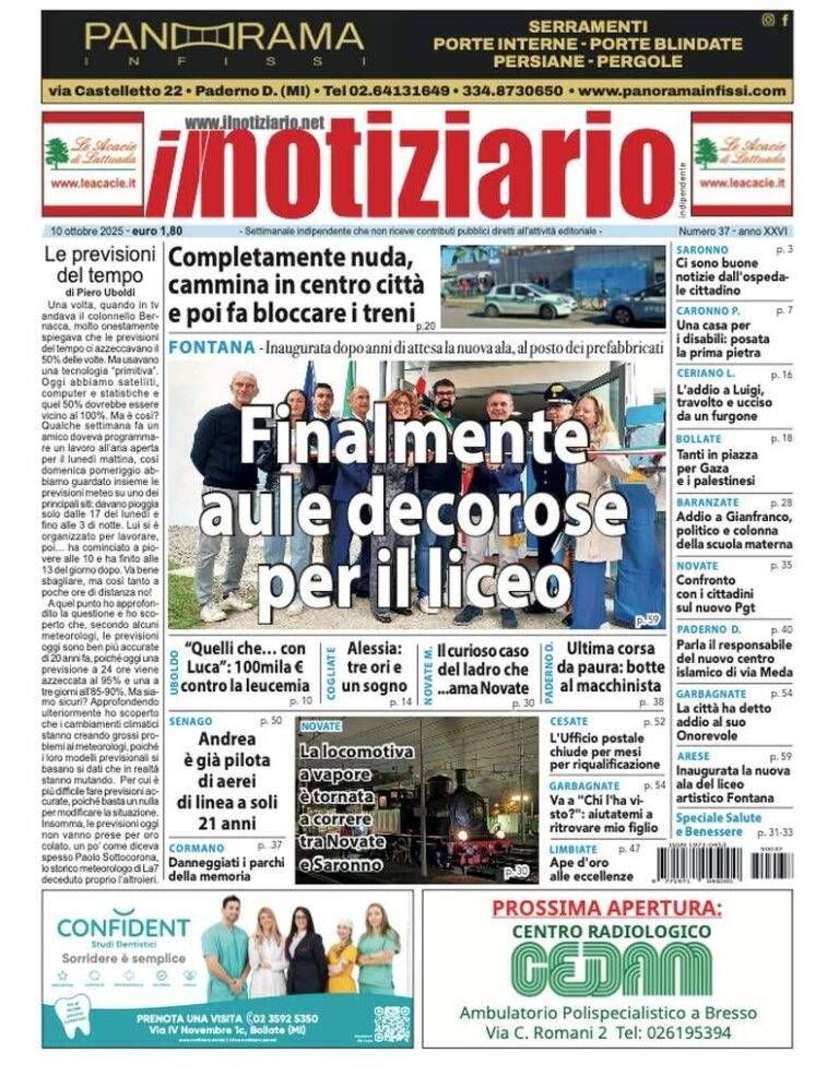 Arese, finalmente la nuova sede per il Liceo Fontana; Paderno, parla il responsabile del centro islamico | ANTEPRIMA prima pagina notiziario