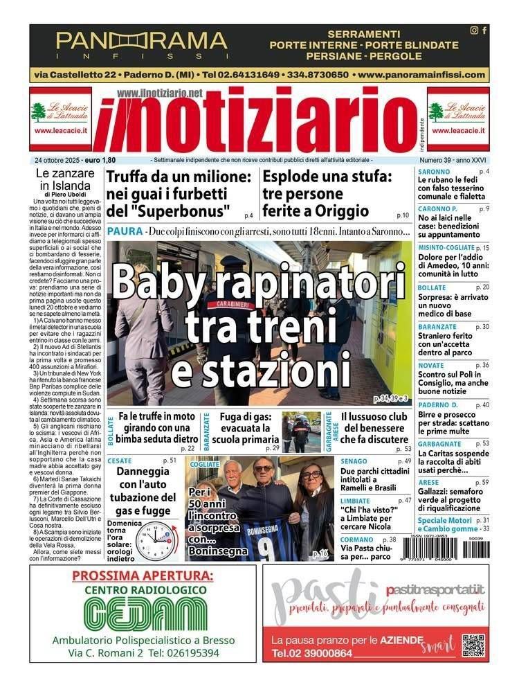Baby rapinatori su treni e in stazione a Novate e Paderno; truffa da un milione a Saronno – ANTEPRIMA prima pagina notiziario rapine treni truffa saronno