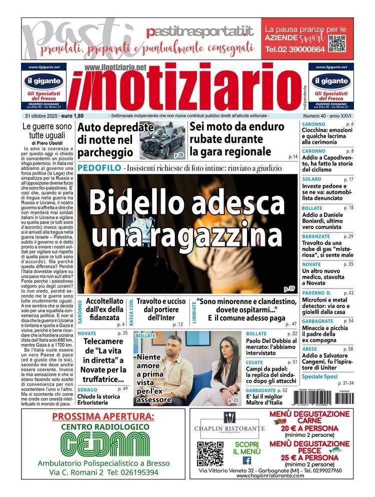 Bidello chiede foto intime a ragazzina indagine da Paderno; auto depredate nei parcheggi a Baranzate bidello foto ragazzina prima pagina notiziario