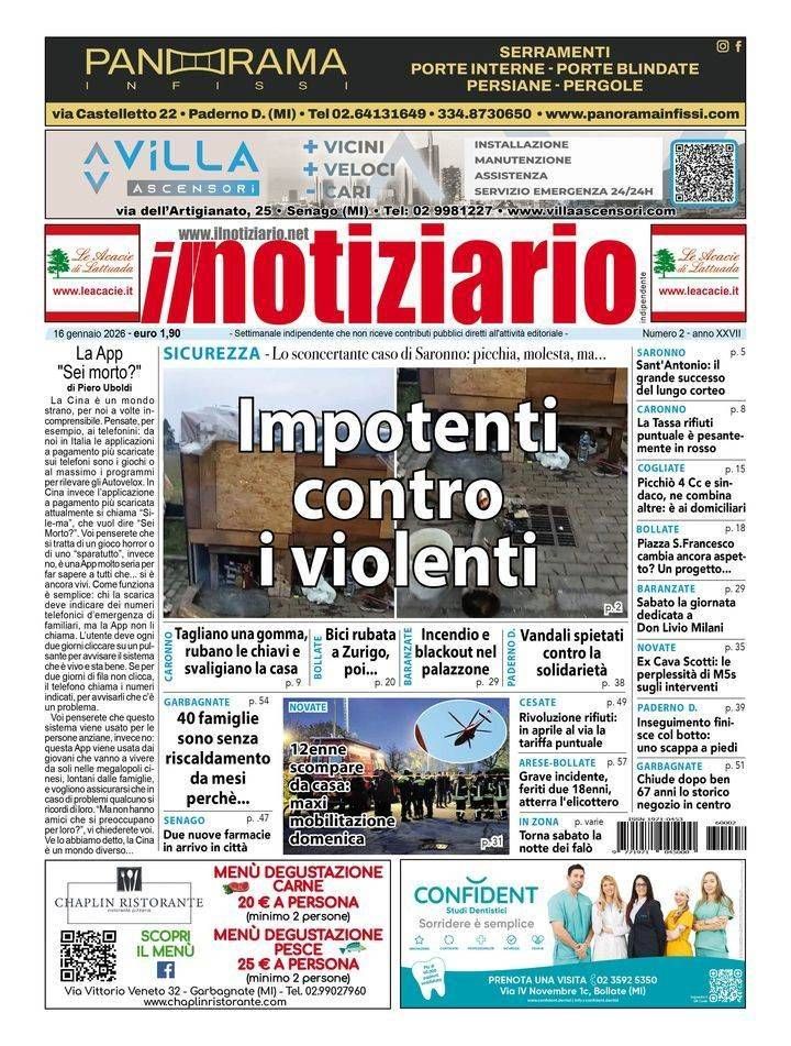 Saronno, aggressioni e molestie, ma non si può far nulla perchè….; Caronno, taglia gomma per svaligiare la casa – ANTEPRIMA prima pagina notiziario