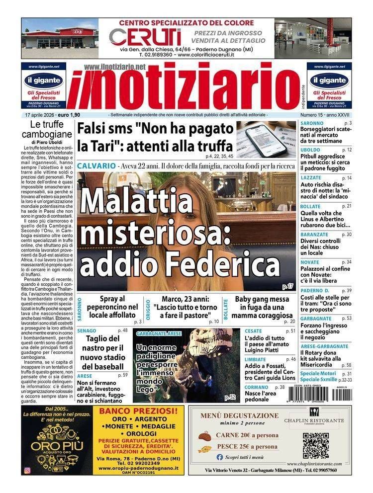 Malattia misteriosa, addio a Federica, 22 anni; occhio alla truffa della Tari via Sms prima pagina notiziario