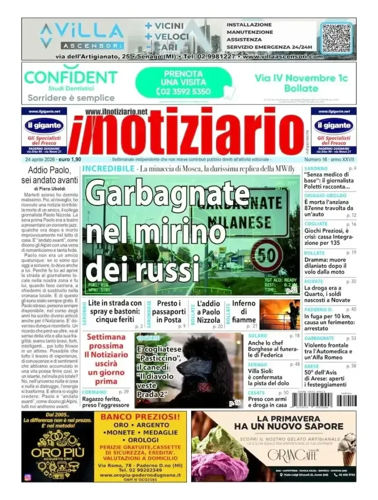 Minaccia da Mosca, Garbagnate nel mirino dei russi; Cogliate, crisi alla Giochi Preziosi prima pagina notiziario garbagnate russi