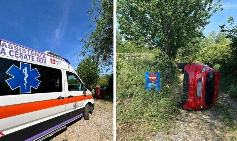 Paura sulla Sp 119: auto ribaltata tra Senago e Garbagnate auto ribaltata senago garbagnate