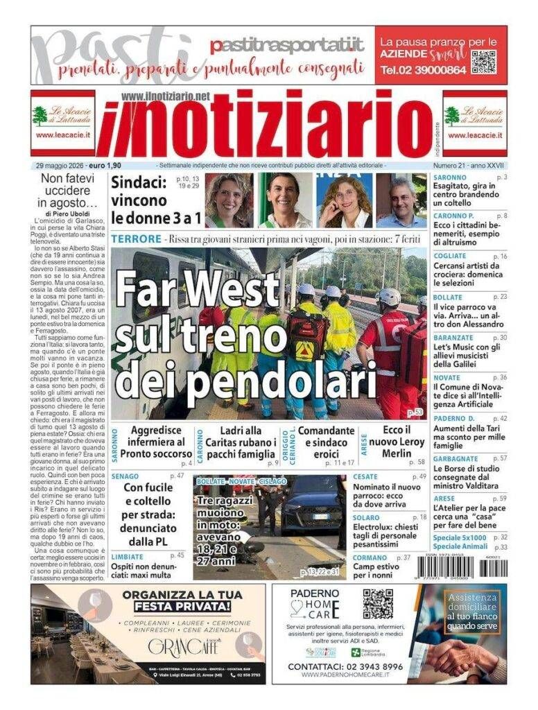 Terrore sul treno dei pendolari, 7 feriti; nuovi sindaci, 3 su 4 sono donne – ANTEPRIMA prima pagina terrore treno pendolari