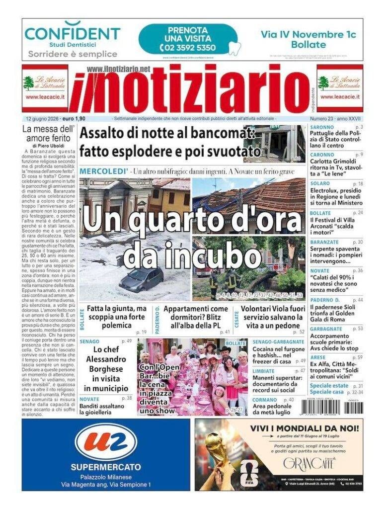 Un quarto d’ora da incubo tra Saronno, Garbagnate, Cesate e Solaro; Limbiate, Manenti star dei social – ANTEPRIMA prima pagina notiziario incubo saronno