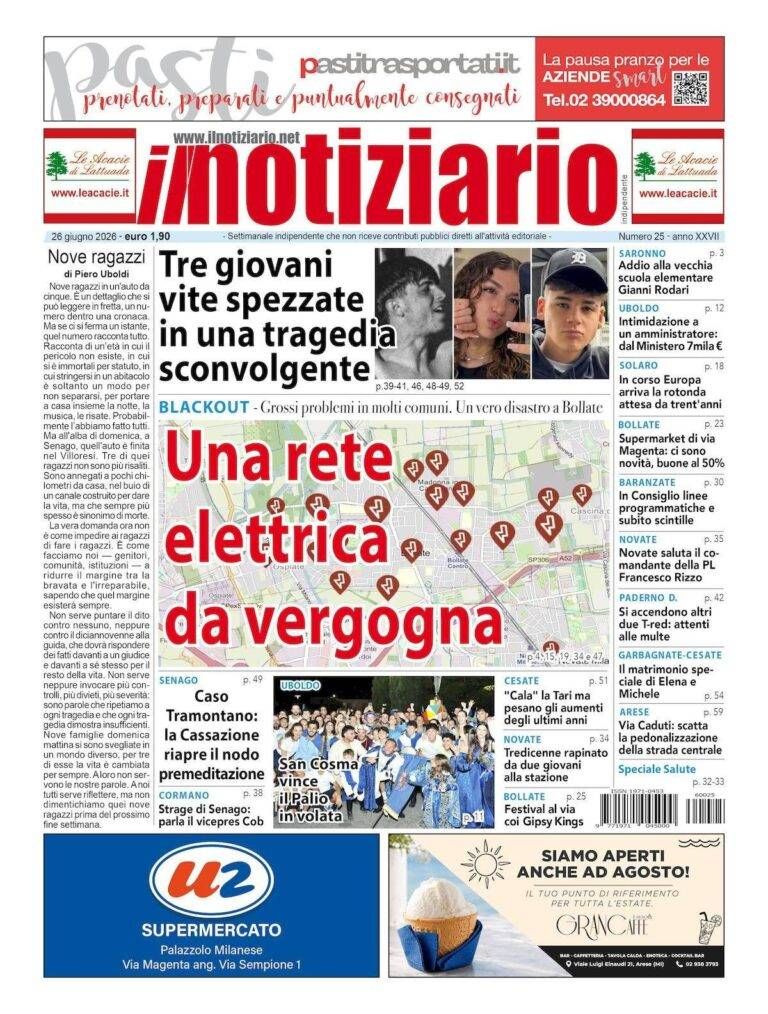 Tragedia di Senago, 3 giovani vite spezzate; blackout in molti comuni, cittadini esasperati, comuni impotenti – ANTEPRIMA prima pagina notiziario blackout