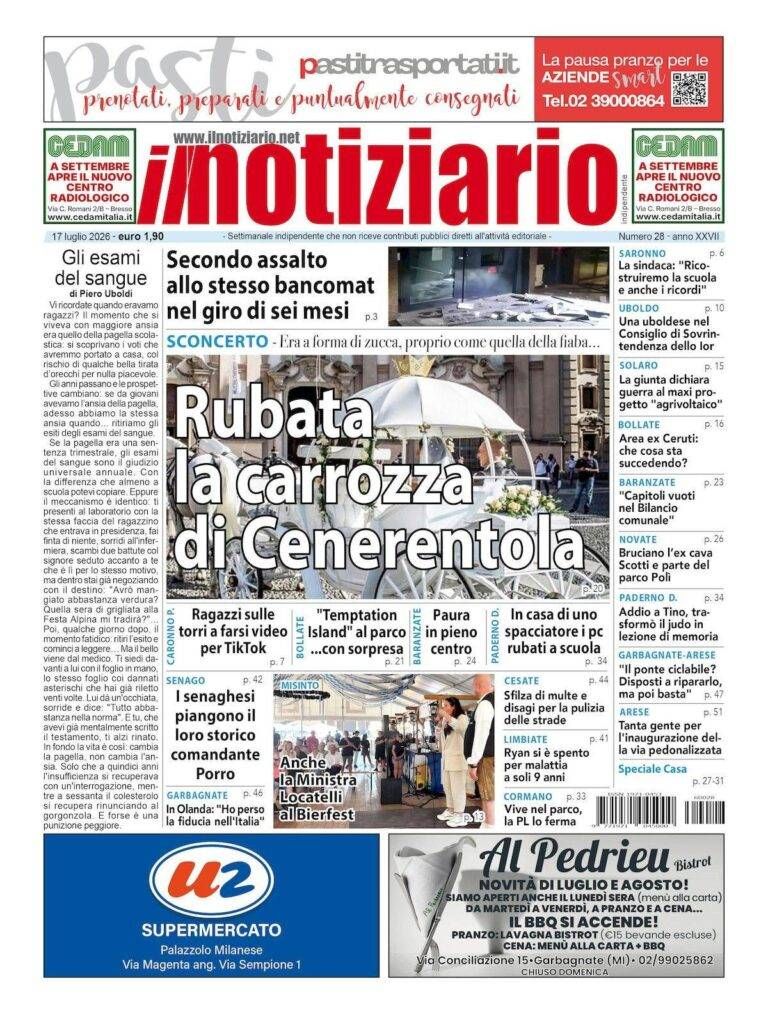 prima pagina notiziario carrozza cenerentola