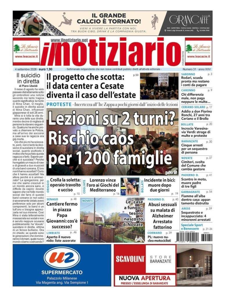 Rischio caos all’Itc Zappa di Saronno, il caso del data center di Cesate – ANTEPRIMA prima pagina notiziario zappa saronno data center cesate