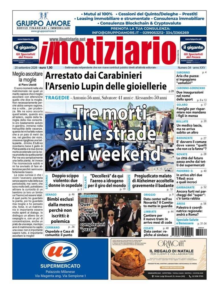 Tre morti sulle strade nel week-end; doppio scippo violento a Saronno, 2 donne in ospedale prima pagina notiziario morti weekend