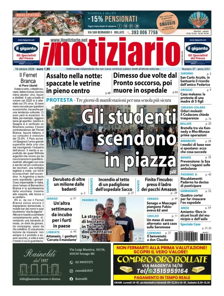 Tre giorni di manifestazioni degli studenti a Bollate; Saronno le badanti gli rubano più di 1 milione – ANTEPRIMA Prima pagina anteprima il notiziario