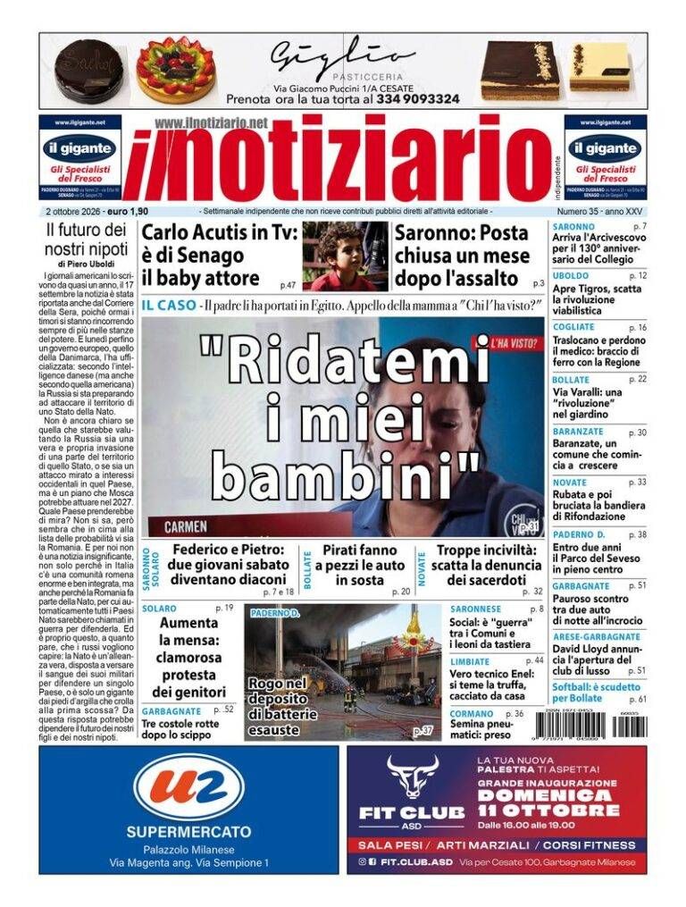 Appello di una mamma: “Ridatemi i miei bambini!”; Carlo Acutis in Tv, è di Senago il baby attore – ANTEPRIMA prima pagina notiziario