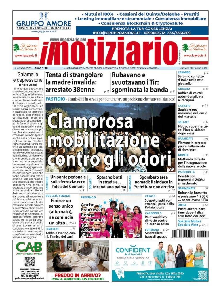 Odori a Ceriano e Solaro, dopo la mobilitazione in strada, qualcosa succede; Cogliate, tenta di strangolare la madre – ANTEPRIMA prima pagina notiziario