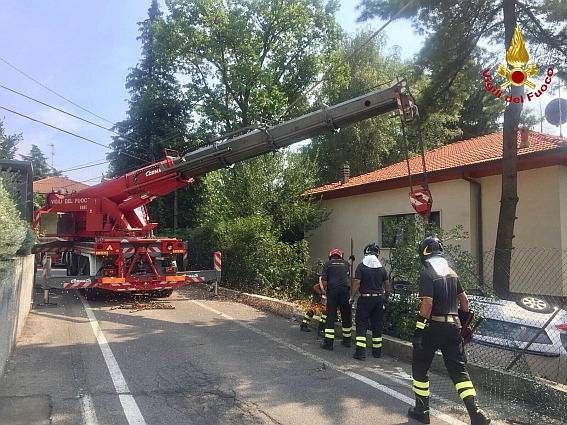 Perde il controllo dell’auto e “vola” nel giardino di una villetta VVfTradate1