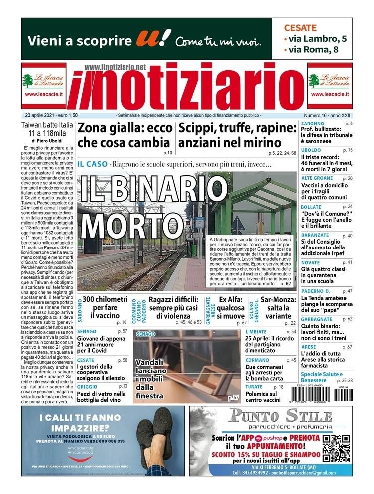 Saronno-Milano, il binario c’è, mancano i treni; anziani nel mirino a Saronno, Bollate, Arese, Solaro | ANTEPRIMA prima pagina notiziario