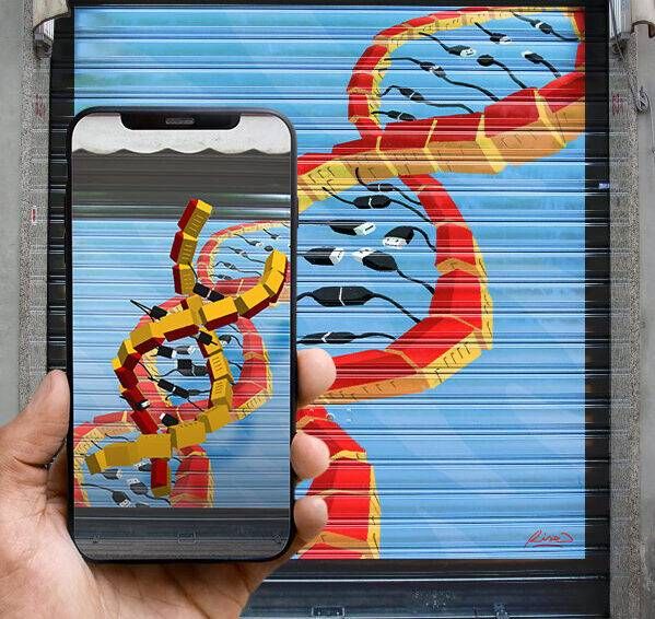 Open City Art, a Milano il nuovo progetto di Mostrami che unisce street art, realtà aumentata e sostenibilità Murales DNA esempio realta aumentata e1634027822825