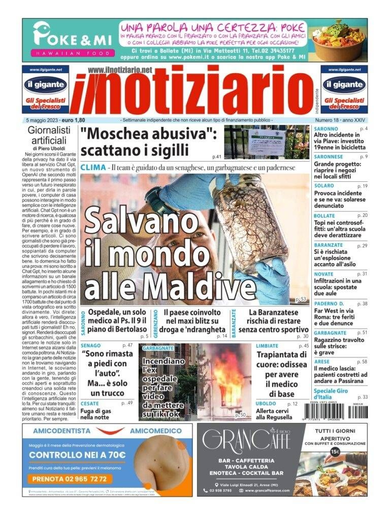 prima pagina notiziario senago Maldive