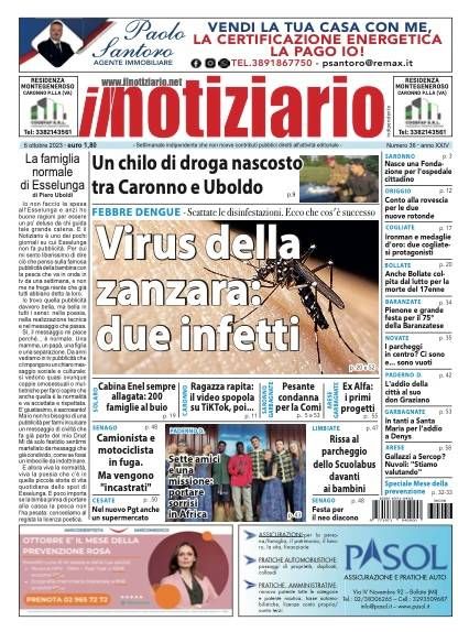 Il virus della zanzara, 2 infetti; un chilo di droga tra Uboldo e Caronno | ANTEPRIMA prima pagina notiziario zanzara