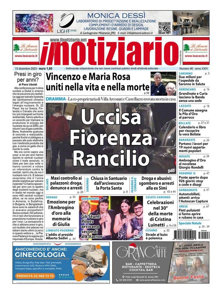 Uccisa a Milano la co-proprietaria di Villa Arconati; da Garbagnate marito e moglie morti a poche ore di distanza | ANTEPRIMA prima pagina notiziario omicidio arconati