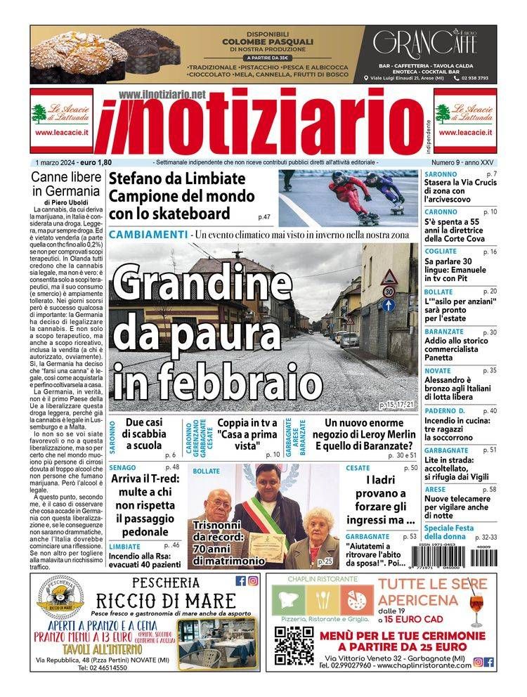 Grandine a febbraio da Cogliate a Bollate, l’impresa di Stefano di Limbiate, campione del mondo | ANTEPRIMA prima pagina notiziario