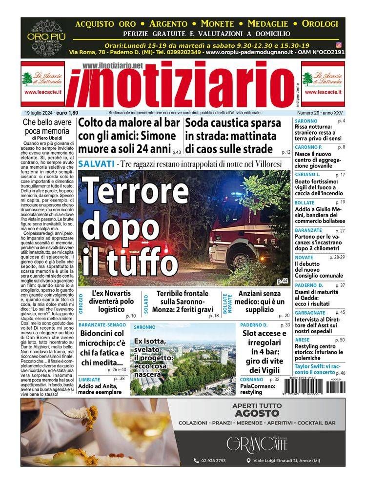 Garbagnate, salvati dopo un tuffo nel Villoresi; l’ex Novartis di Origgio diventerà polo logistico | ANTEPRIMA prima pagina notiziario