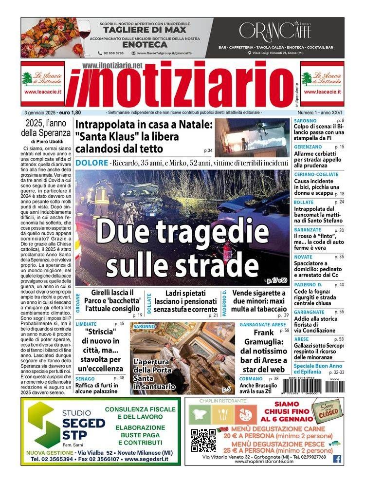 Tragedie sulla strada, due morti di Garbagnate e Cogliate; Bollate, donna intrappolata a Natale, salvata dal tetto prima pagina notiziario