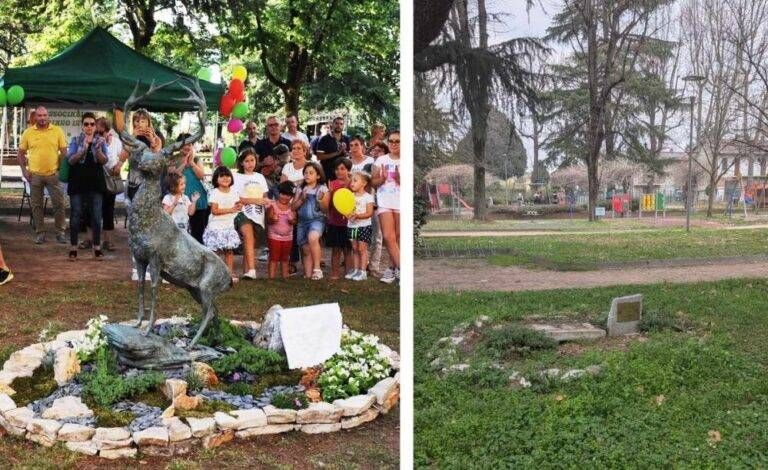 Rubata la statua del cervo nel parco comunale di Ceriano Laghetto Statua cervo ceriano