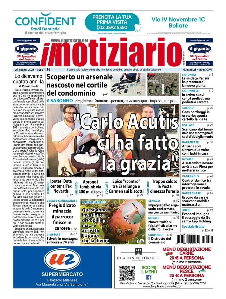 Saronno, “Carlo Acutis ci ha fatto la grazia”; Bollate, la sfida di Carmen ad Esselunga sui biscotti liguri prima pagina notiziario acutis esselunga