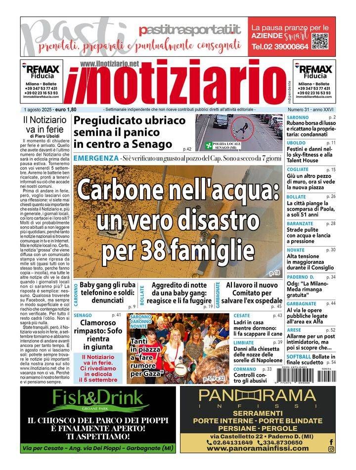 Carbone nell’acqua, un disastro per 38 famiglie a Bollate; pregiudicato semina il panico a Senago prima pagina notiziario carbone acqua