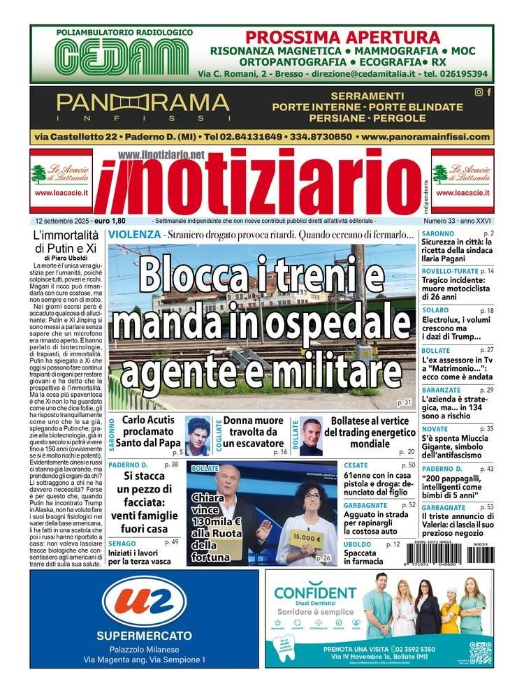 Novate, blocca i treni e aggredisce agente e militare; Saronno, la “ricetta” del sindaco per la sicurezza | ANTEPRIMA prima pagina blocca treni novate