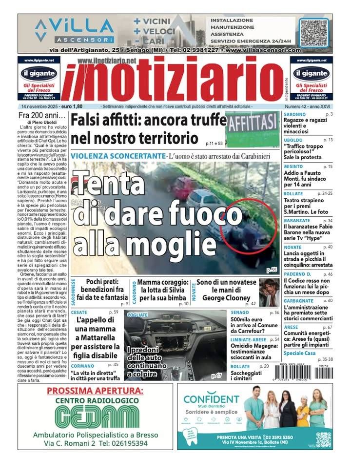 Limbiate, tenta di dar fuoco alla moglie; Saronno, ragazze e ragazzi  violenti e minacciosi – ANTEPRIMA