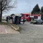 Cesate, pauroso incidente con auto ribaltata incidente cesate