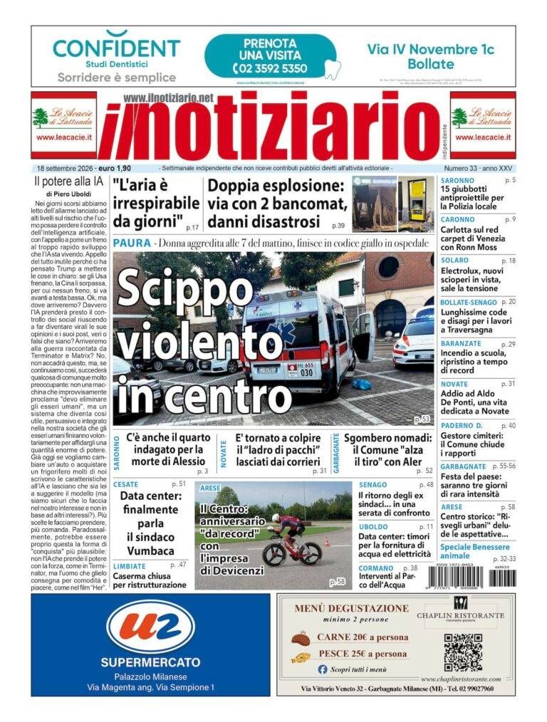Scippo violento in centro, donna in ospedale; doppia esplosione a Paderno, Posta chiusa 4 mesi – ANTEPRIMA prima pagina notiziario 18 setttembre
